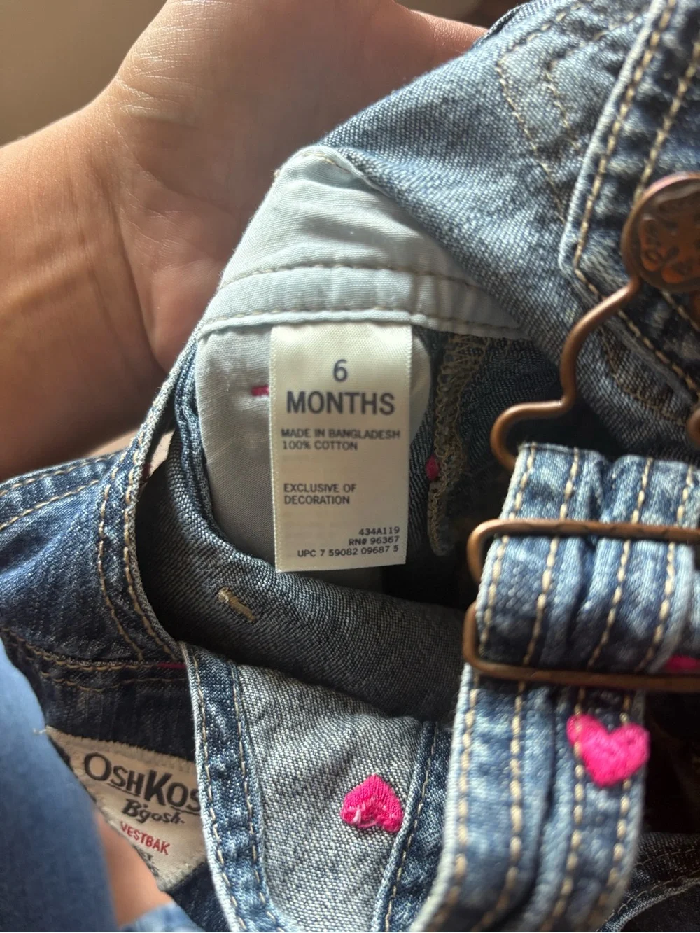 OshKosh B'gosh Dark Blue Denim Overalls with Pink Heart Accents